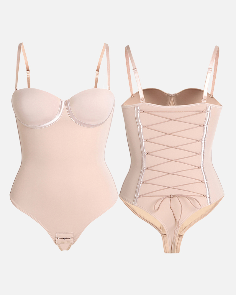Back Lace-up Bodysuit Thong Seamless Shapewear