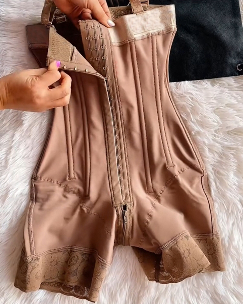 Buckle Front Open Bust Crotch Zipper Tummy Control Shapewear Bodysuit