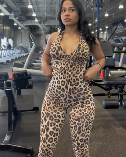 Women's Sexy Backless Leopard Skiny Jumpsuit