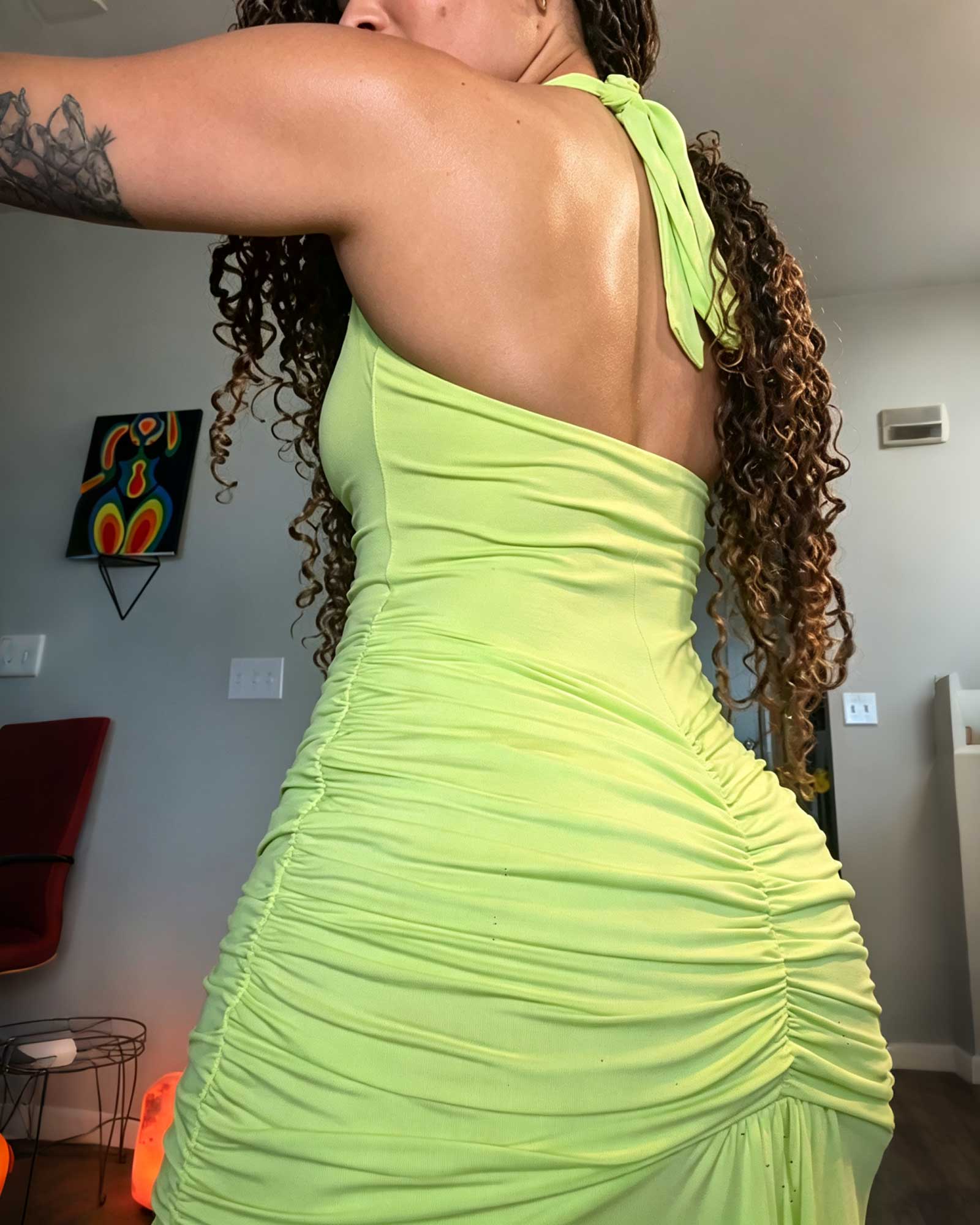 Sleeveless Deep V-Neck Draped Fitted Fishtail Maxi Dress