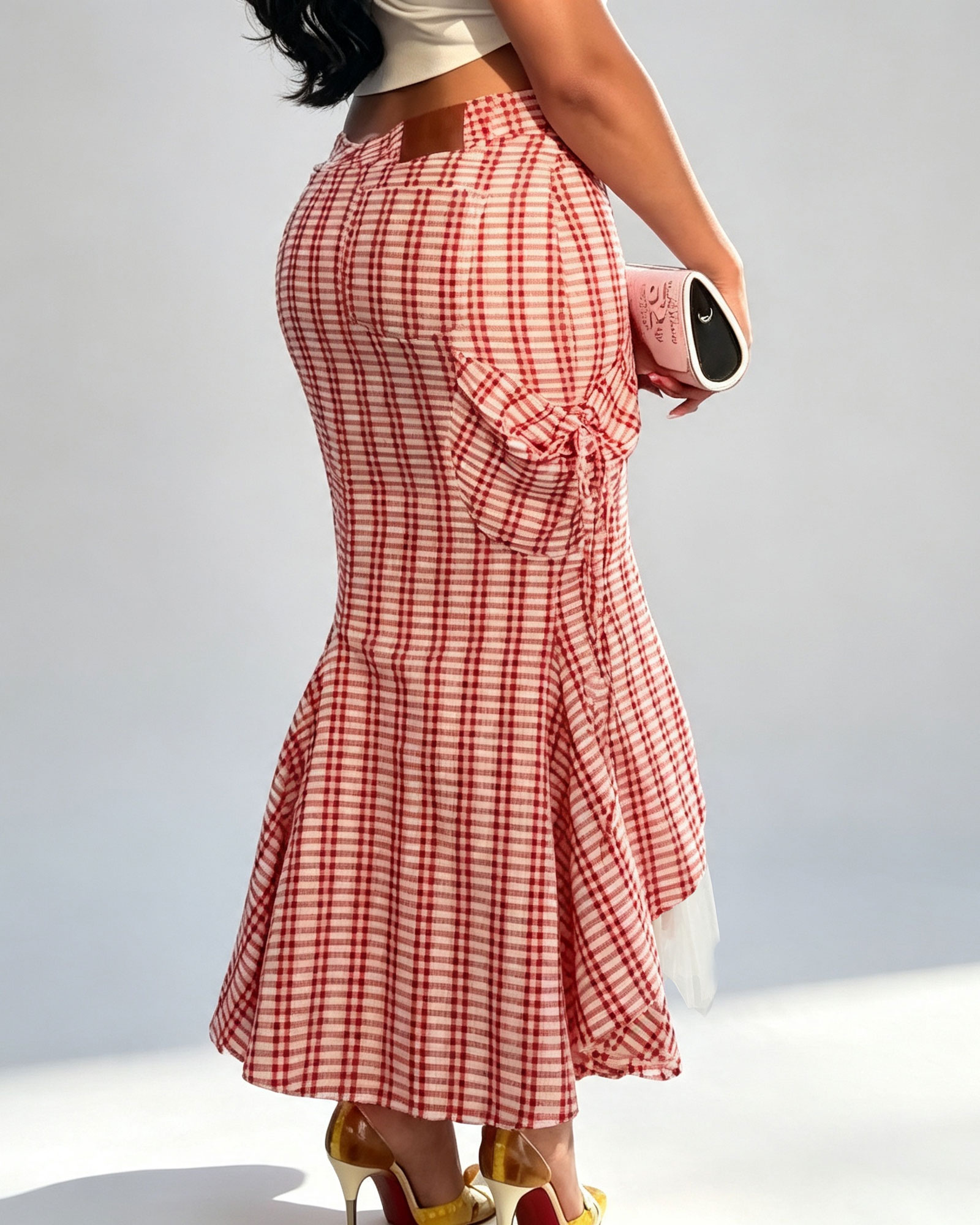 Irregular Plaid Skirt With Lace Splicing