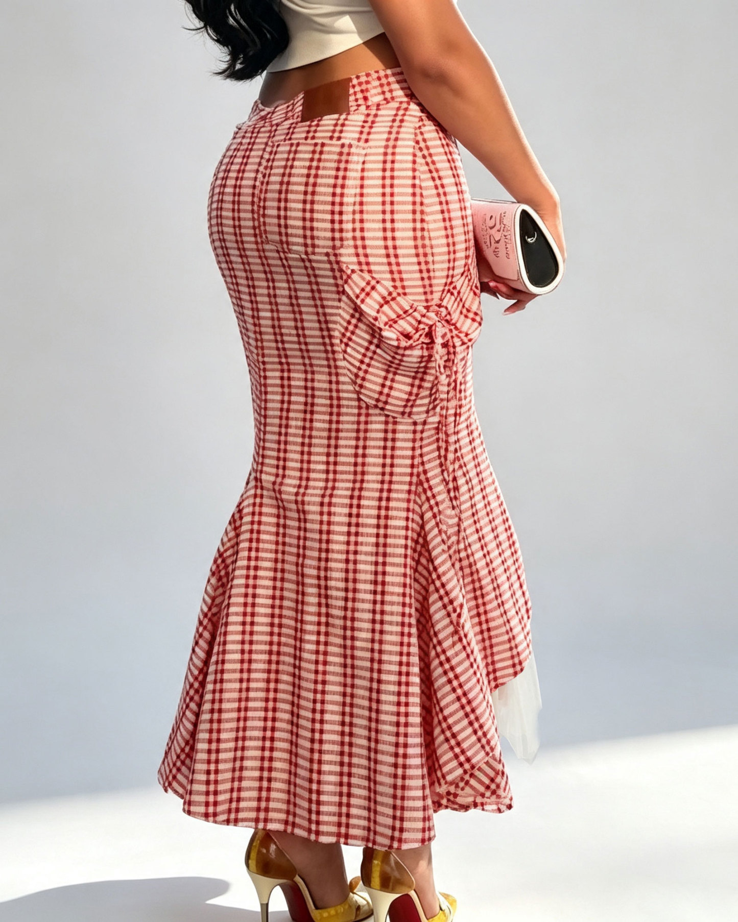 Irregular Plaid Skirt With Lace Splicing