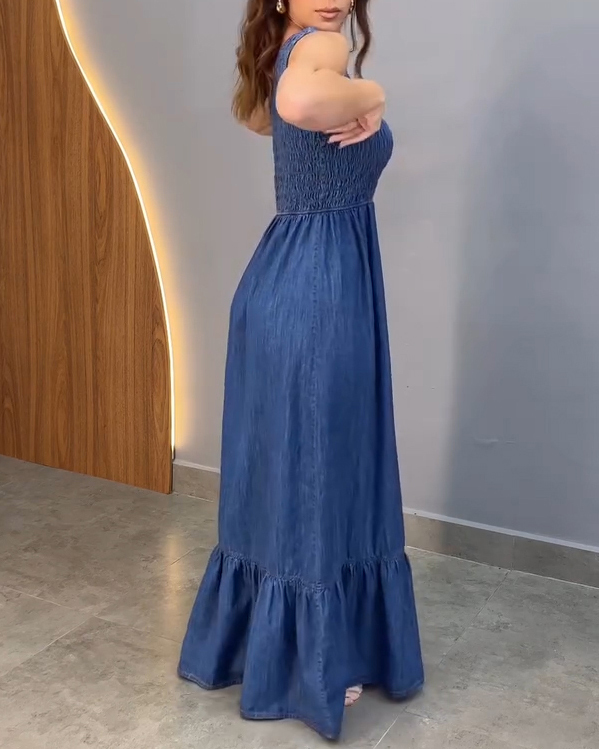 Off-the-Shoulder Slimming Denim Dress