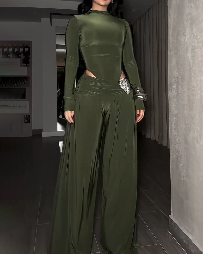 Women's Long-Sleeved Wide-Leg Slim Fit Two-Piece Set