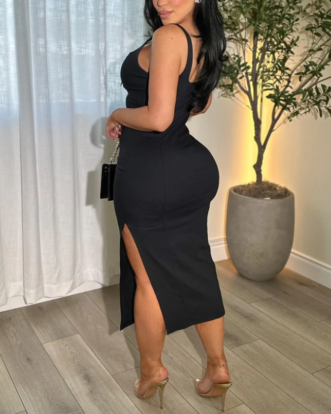 Side Slits Bodycon Midi Dress