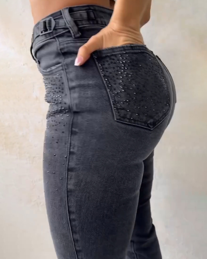 High-Rise Sparkling Rhinestones Skinny Jeans