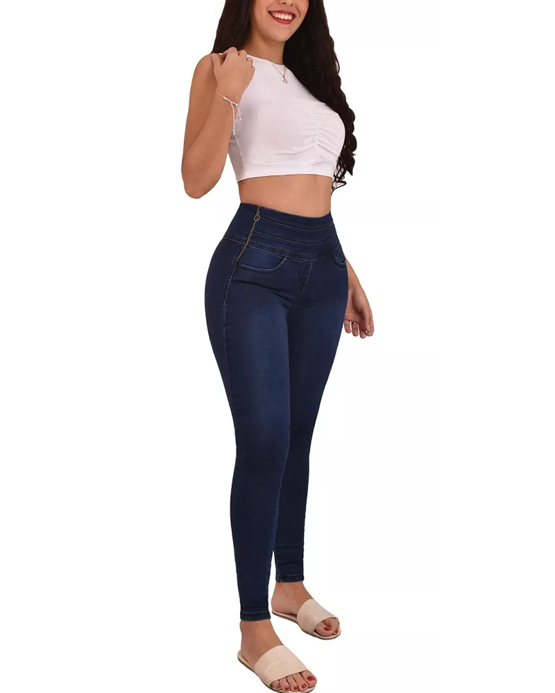 Colombian High Stretch Side Zipper Peach Butt Skinny Jeans