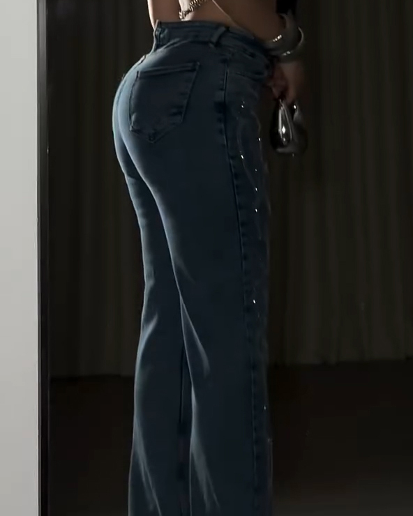 Fashionable Rhinestone Straight Leg Jeans