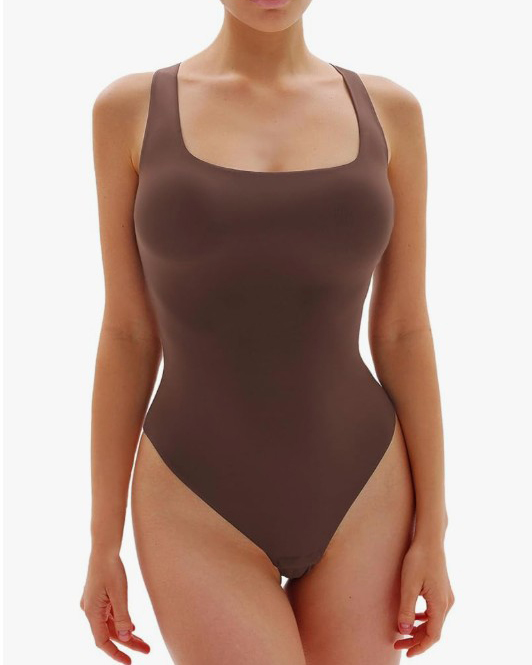 Comfortable Seamless Square Neck Sleeveless Thong Bodysuit