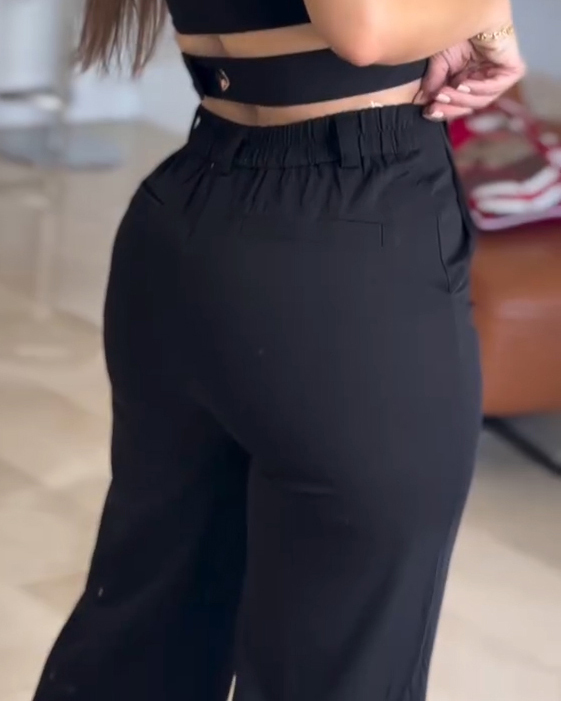Women's Fashion Sleeveless Wide Leg Pants 2-Piece Set