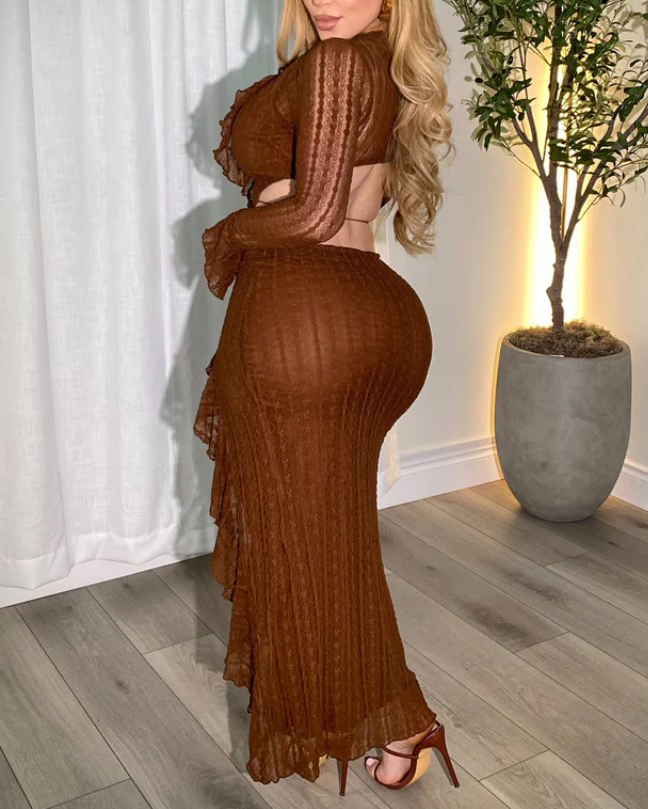 Women's Long-Sleeved Side-Slit Cutout Dress