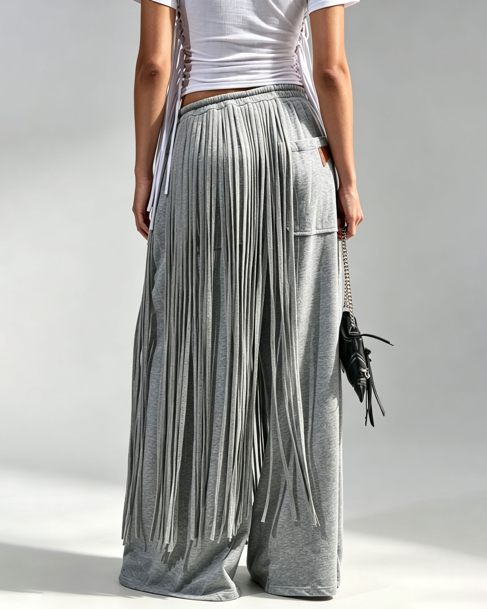 Elastic Waist Heavy Duty Long Tassel Wide Leg Trousers