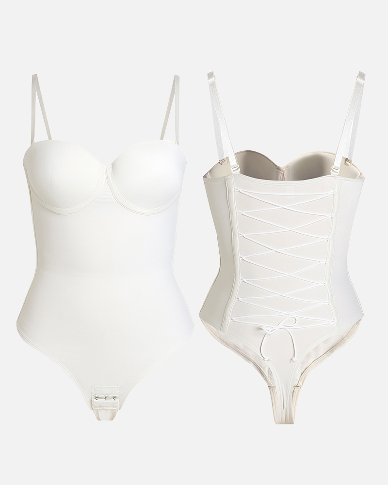 Back Lace-up Bodysuit Thong Seamless Shapewear