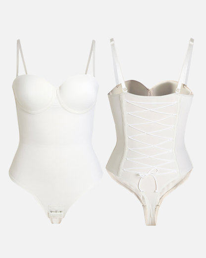 Back Lace-up Bodysuit Thong Seamless Shapewear