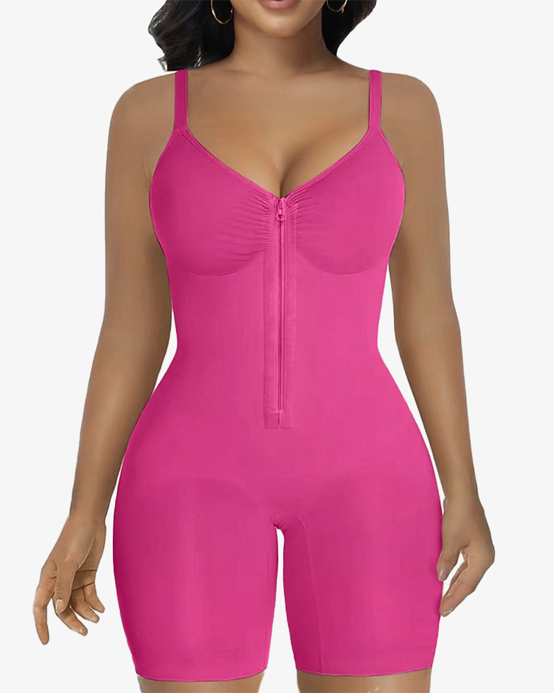 Women's High Elastic Zipper Adjustable Straps Breathable Mesh Design Tummy Control Body Shaper