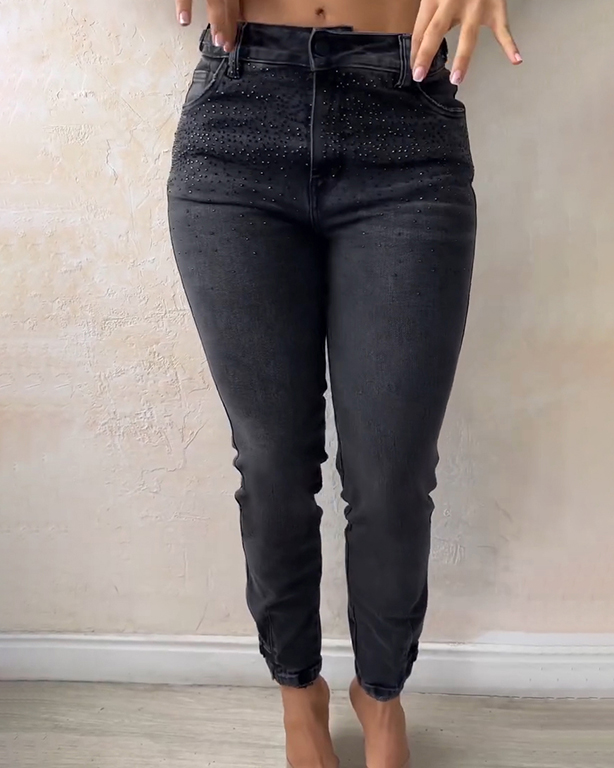 High-Rise Sparkling Rhinestones Skinny Jeans