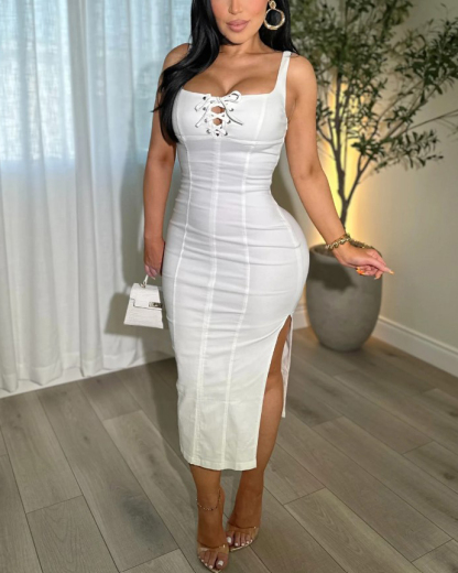Side Slits Bodycon Midi Dress