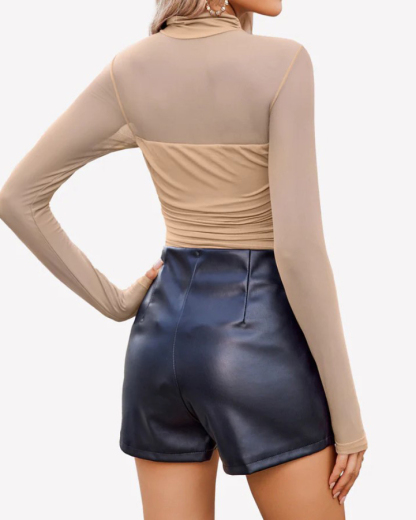 Ruched Sheer Mesh Slimming Shapewear Thong Bodysuit