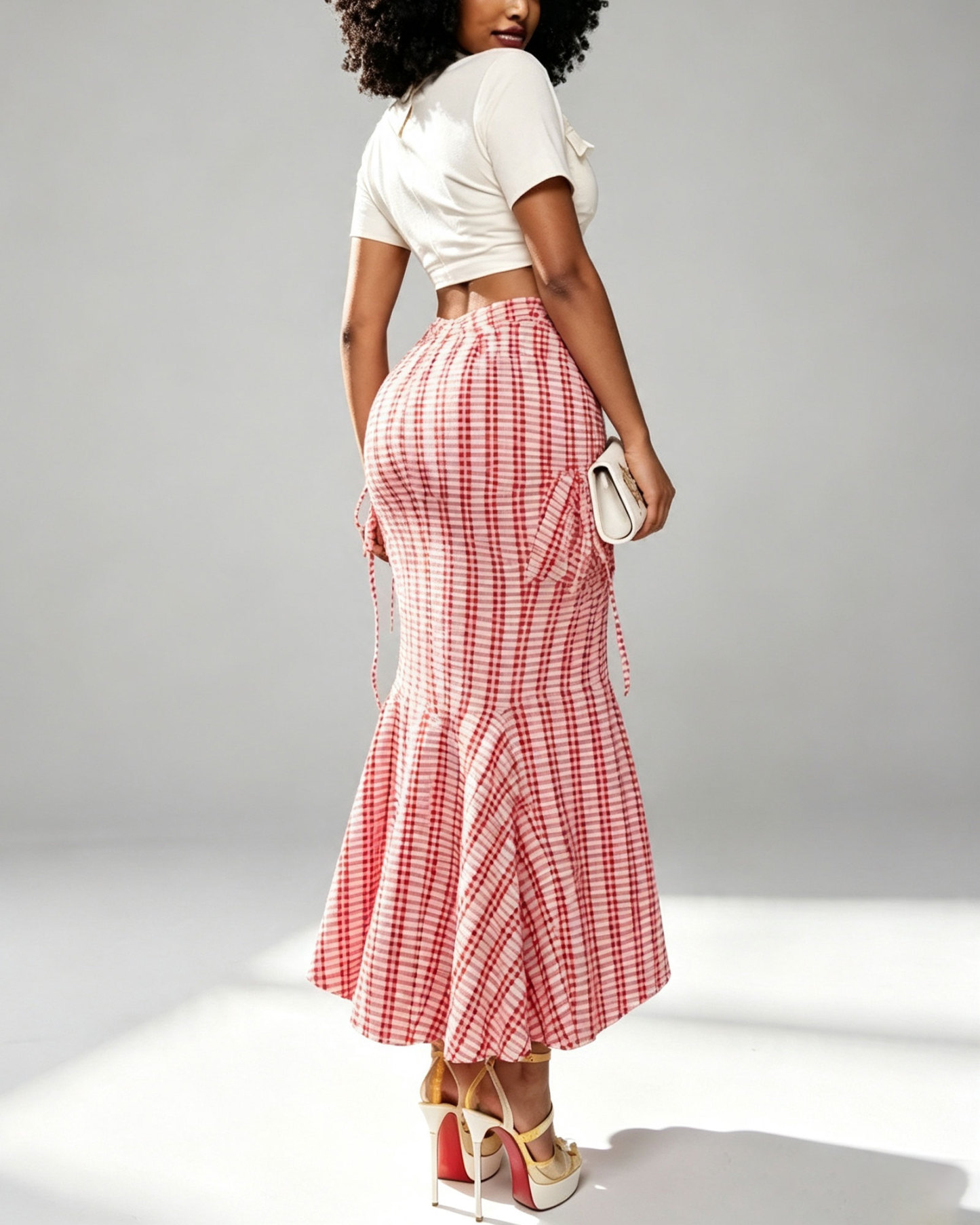 Irregular Plaid Skirt With Lace Splicing