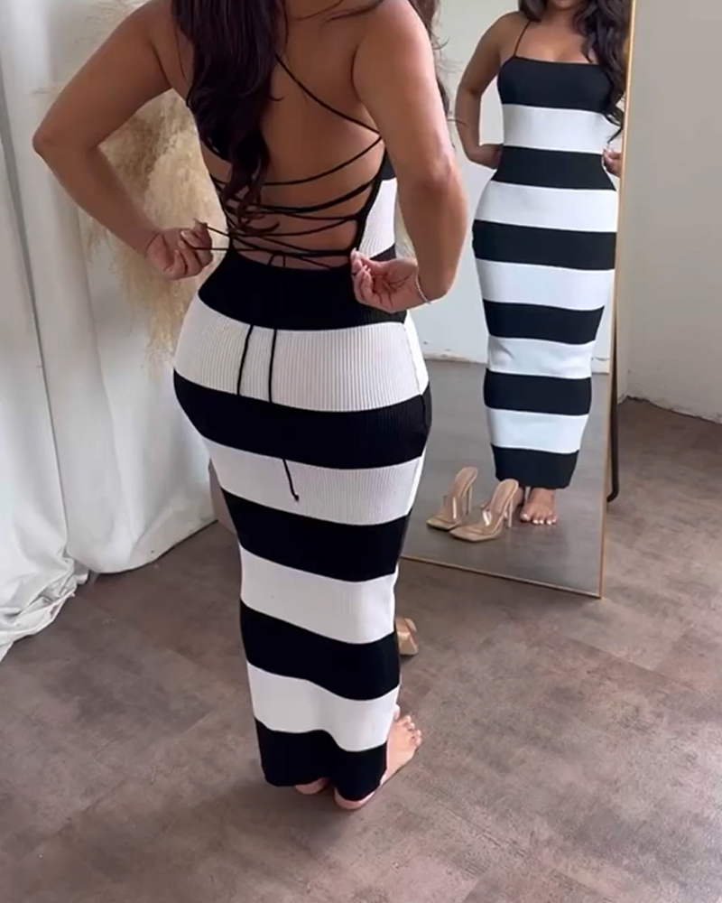 Striped Sexy Backpack Hip Jumpsuit (Pre-Sale)
