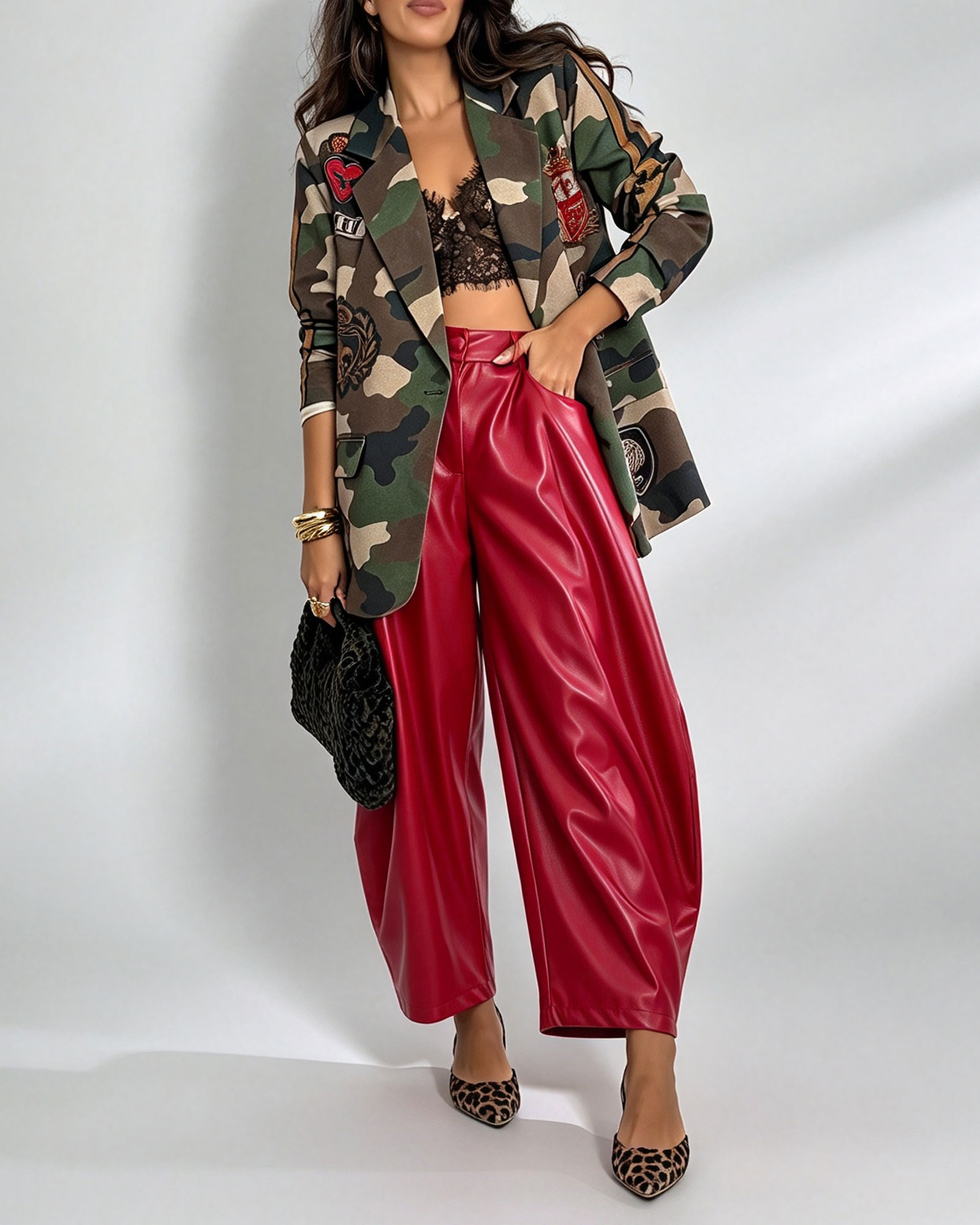 High-Waisted Pleated "Balloon" Leather Trousers