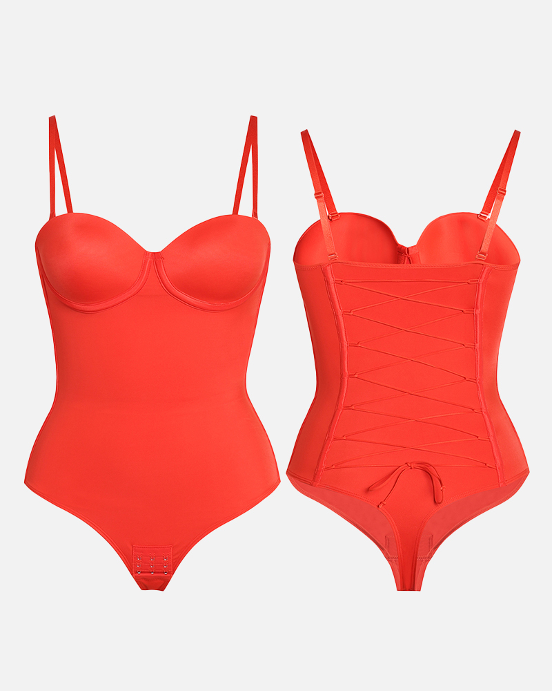 Back Lace-up Bodysuit Thong Seamless Shapewear