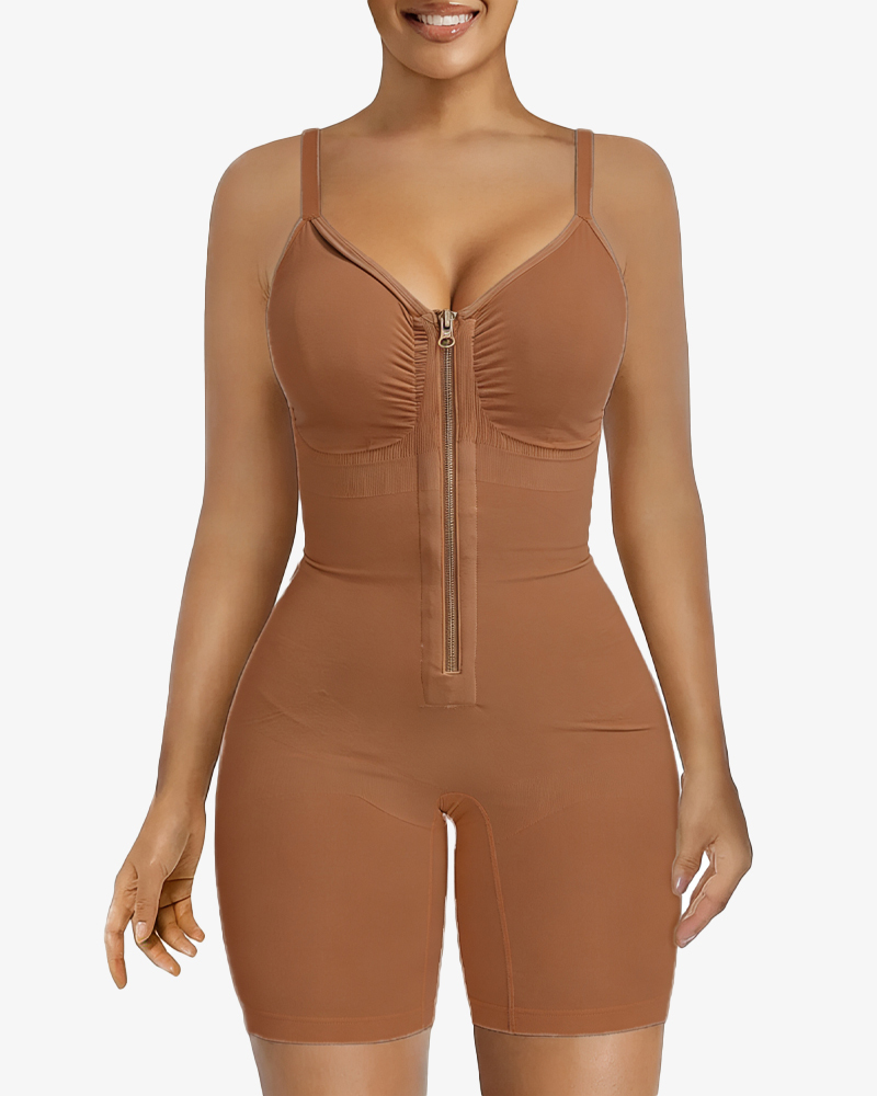 Women's High Elastic Zipper Adjustable Straps Breathable Mesh Design Tummy Control Body Shaper