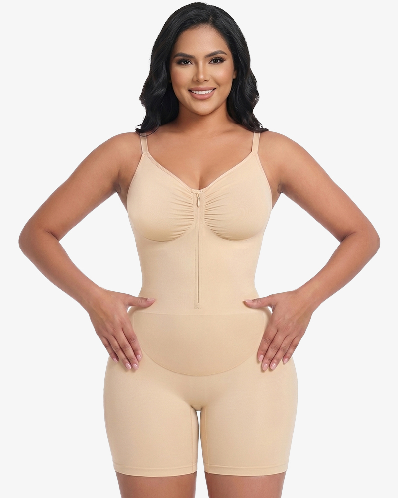Double-Layer Tummy Control Faja Bodysuit Front Zipper Butt Lifting Body Shaper
