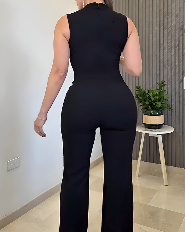 Sleeveless Stand Collar Slim Jumpsuit