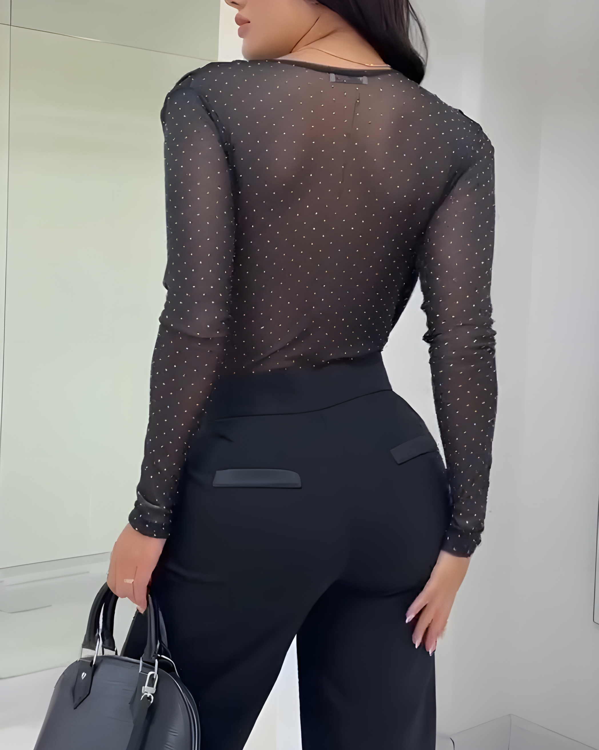 Women's Draped Neck Sexy Long-Sleeved Sparkling Bodysuit