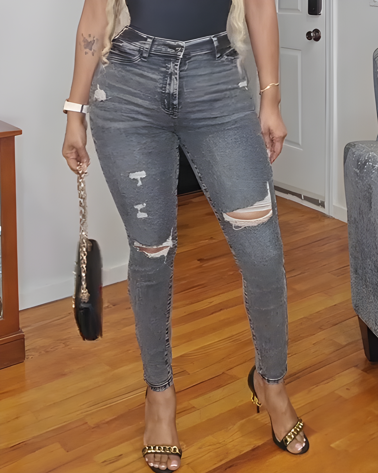 Women's High Waist Fashionable Skinny Ripped Jeans