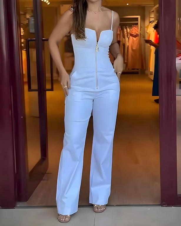 Zip-Front Sleeveless Slim-Fitting Jumpsuit
