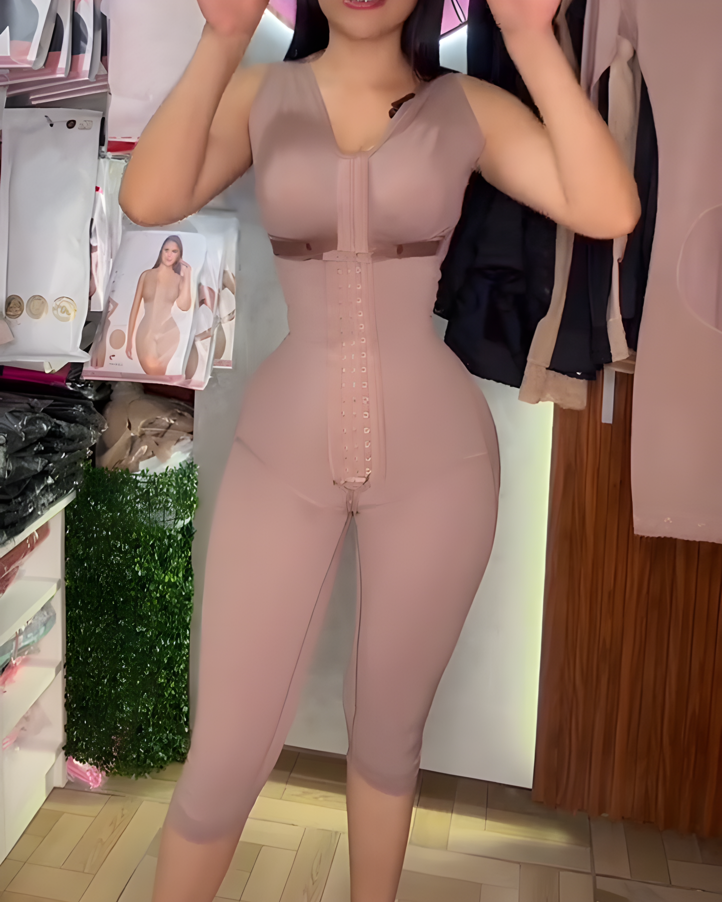 3-Rows Hook Eye Sleeveless Mid-Length Full-Body Shapewear
