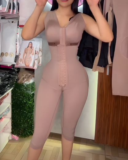 3-Rows Hook Eye Sleeveless Mid-Length Full-Body Shapewear