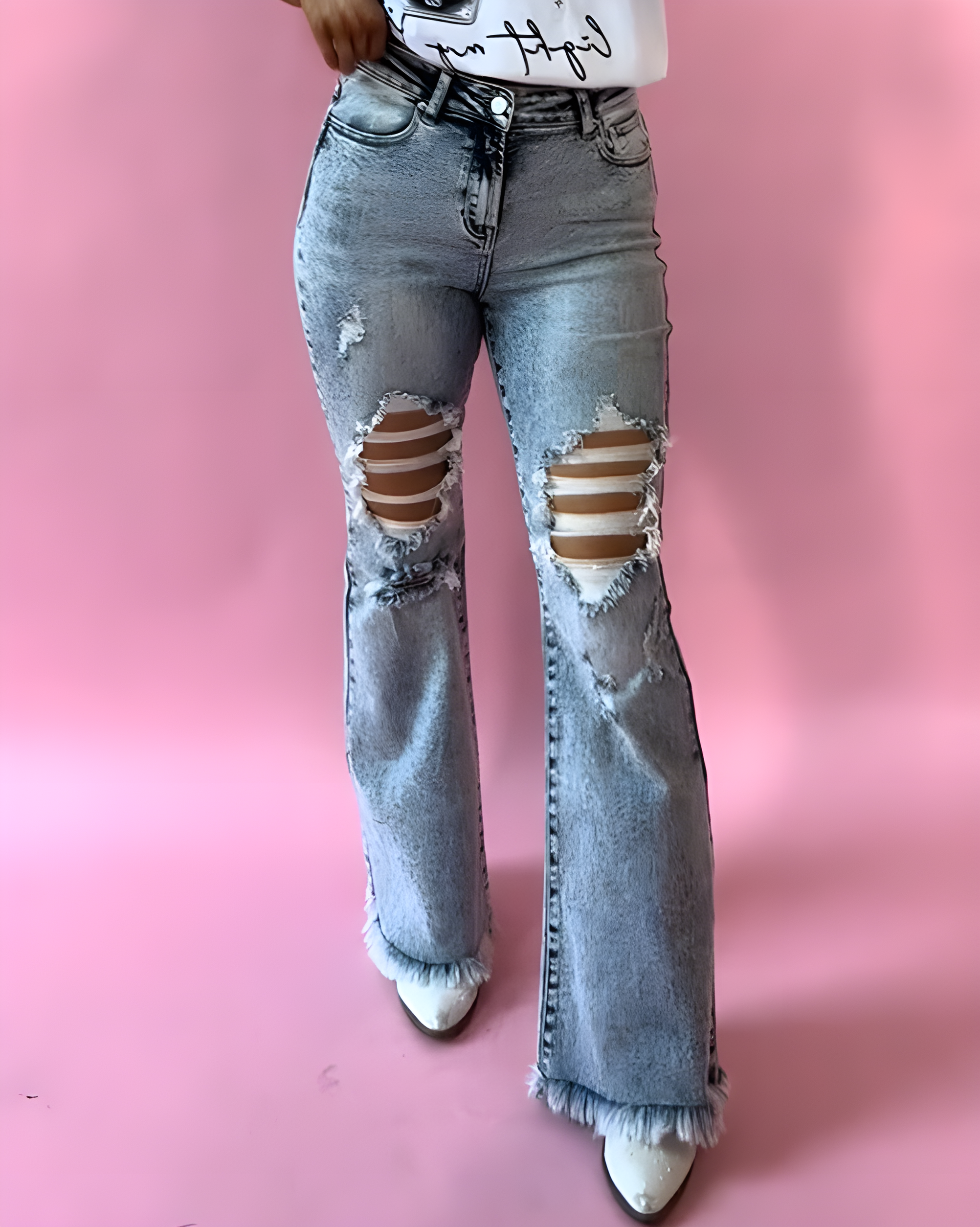 High-Waisted Slim-Fitting Ripped Flared Jeans