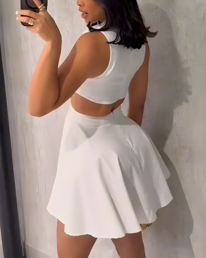 Fashionable Lapel Slimming Cutout Dress