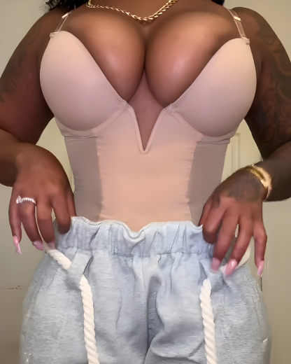 Deep V-Neck Backless Mesh Slimming Thong Bodysuit