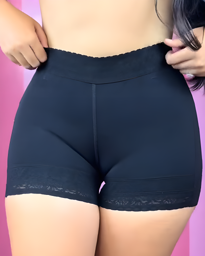 High-Waisted Hip-Lifting Shorts with Lace Trim