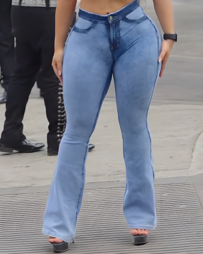 High-Rise Hip-Lift Skinny-Fit Flared Jeans