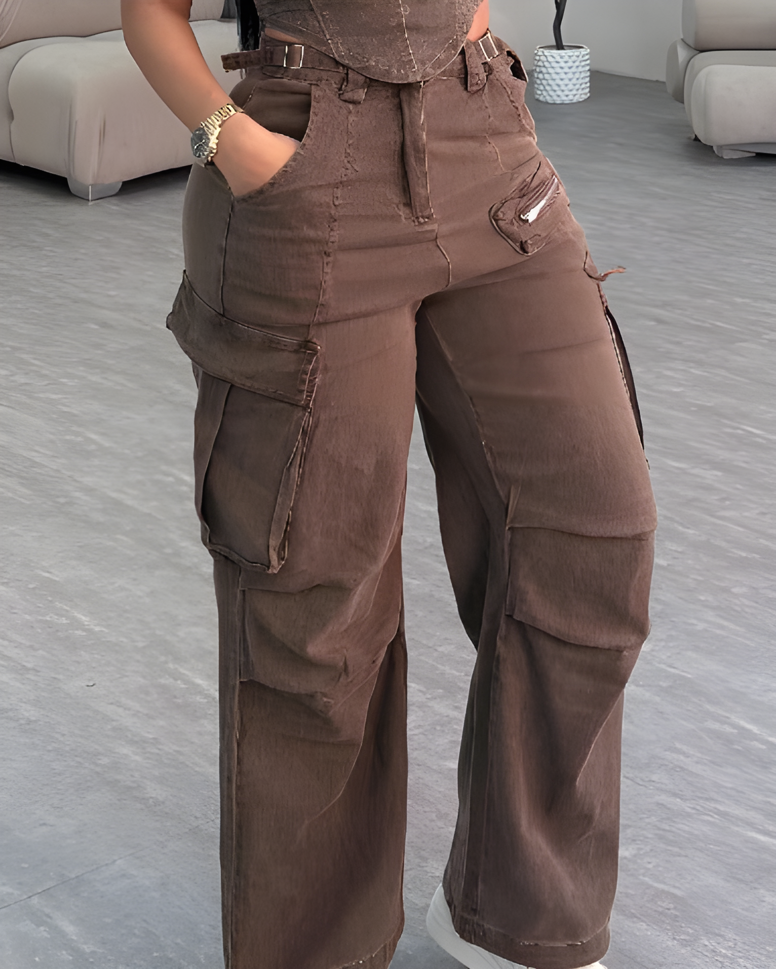 Women's Casual Cargo Wide-Leg Pants