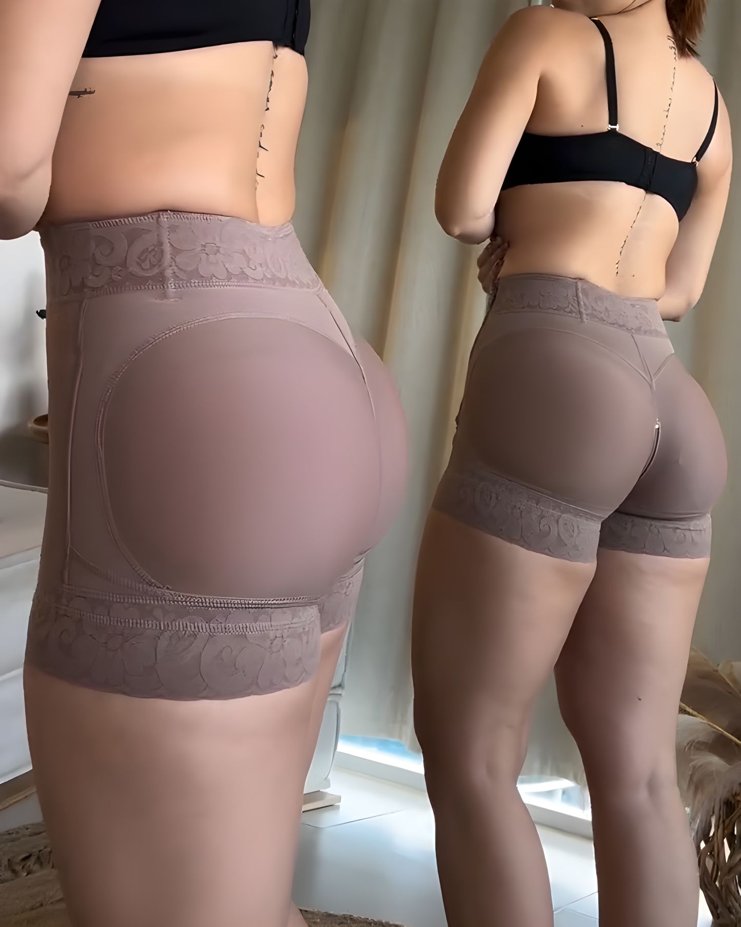 Lace Trim Side Zipper High Rise Butt Sculpt Shorts