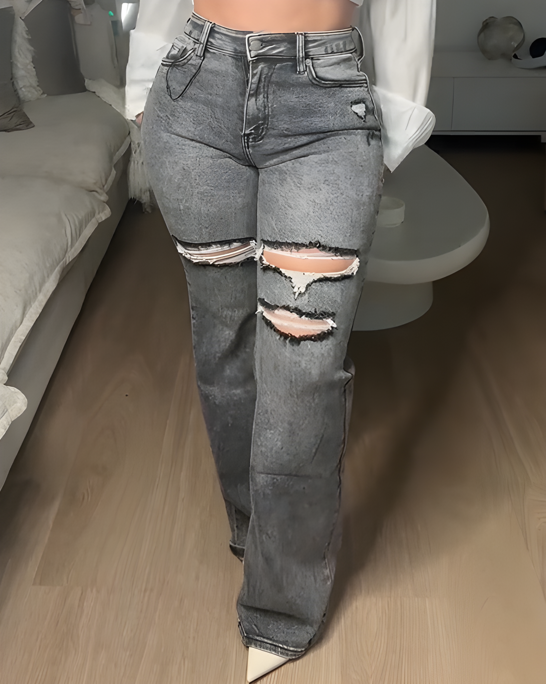 High-Rise Ripped Slim-Fit Jeans