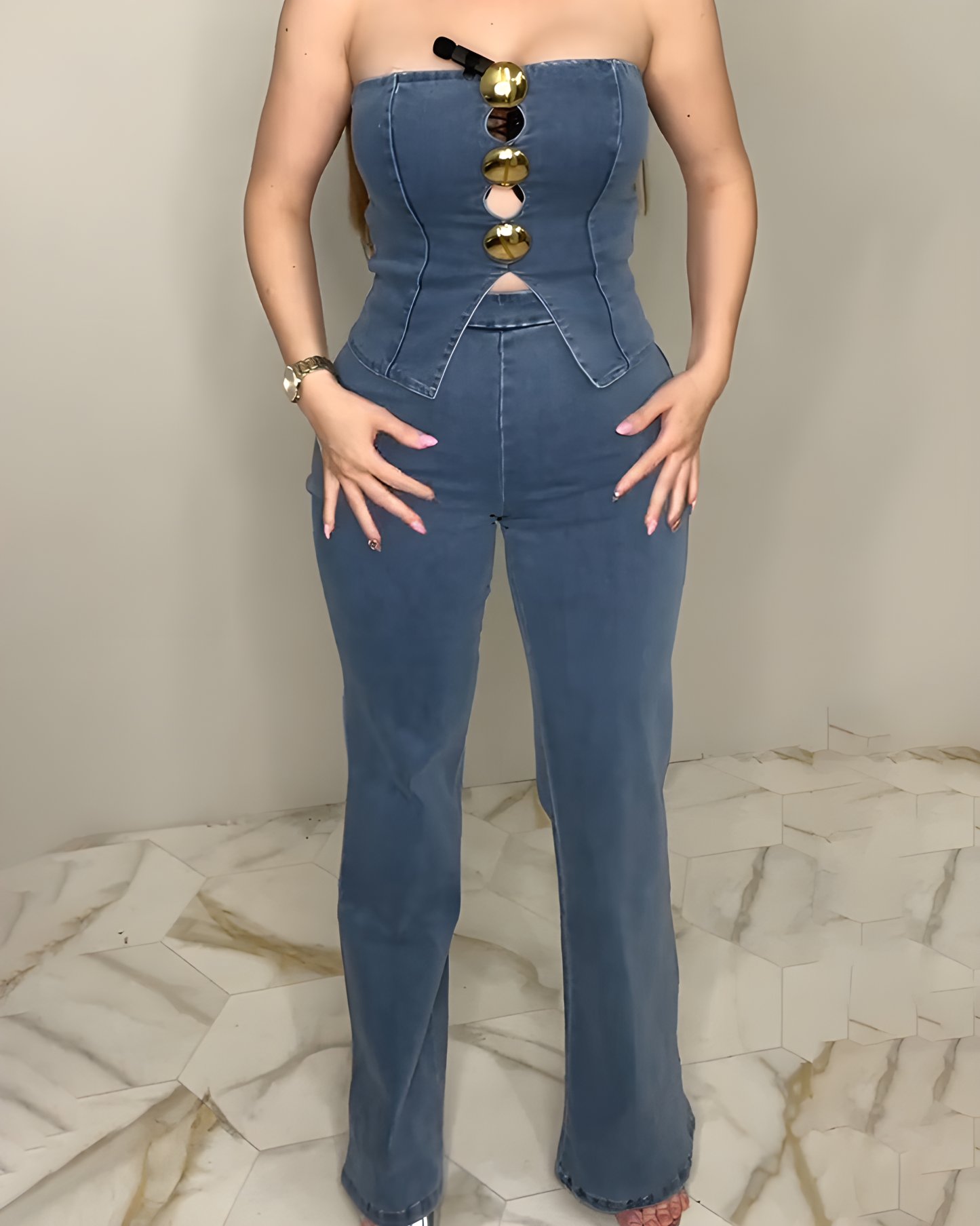 Sleeveless Slim Fit Fashion Denim 2-Piece Set