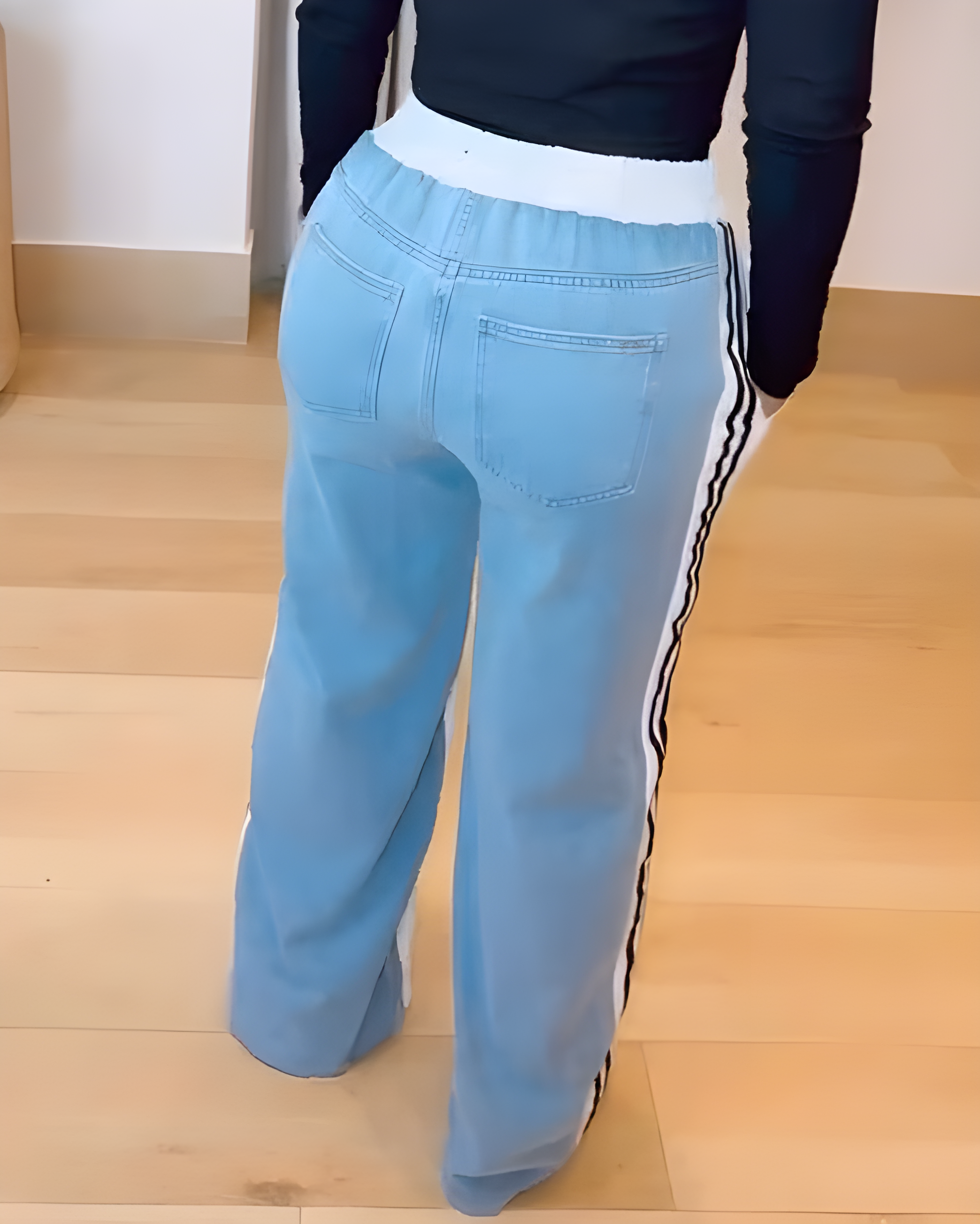 Denim Contrast Stitching Casual Wide-Leg Pants