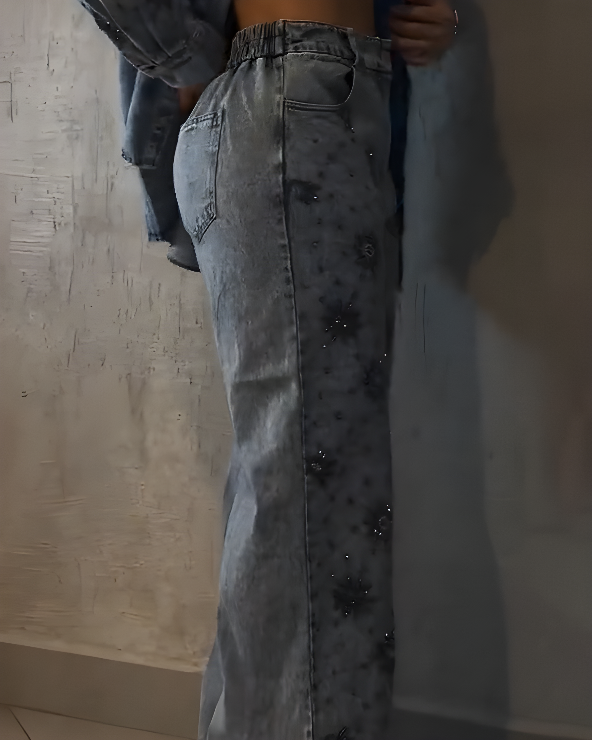 Women's Floral Beaded Sparkling Straight Leg Jeans