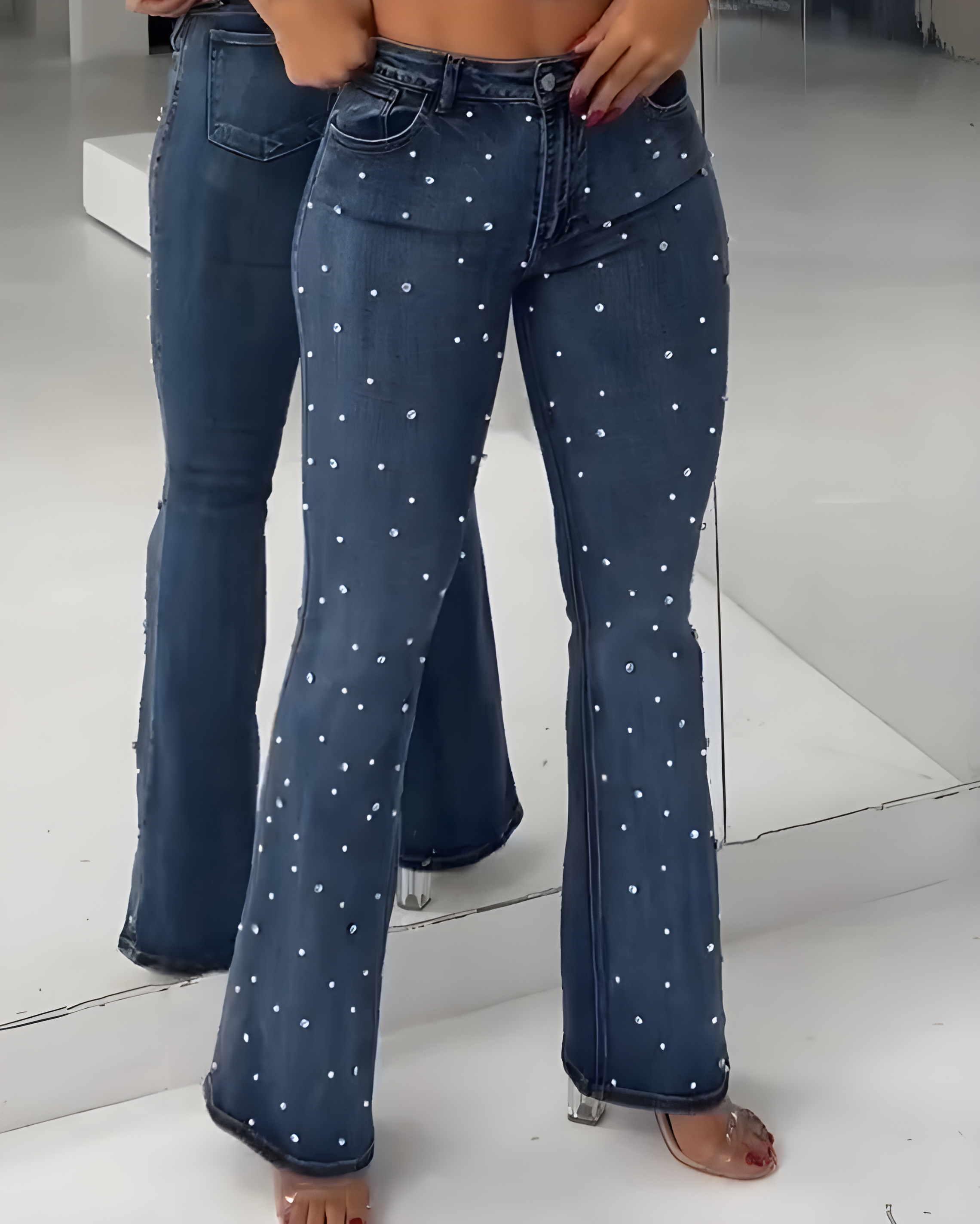 Sparkling Rhinestones Wide-Leg Jeans