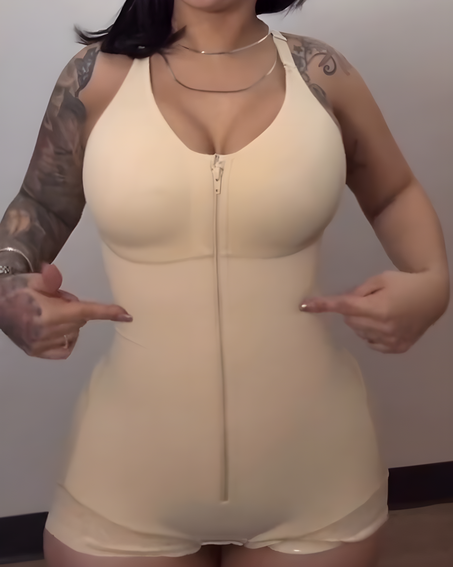 Front Zip Lace Trims Thong Body Shaper