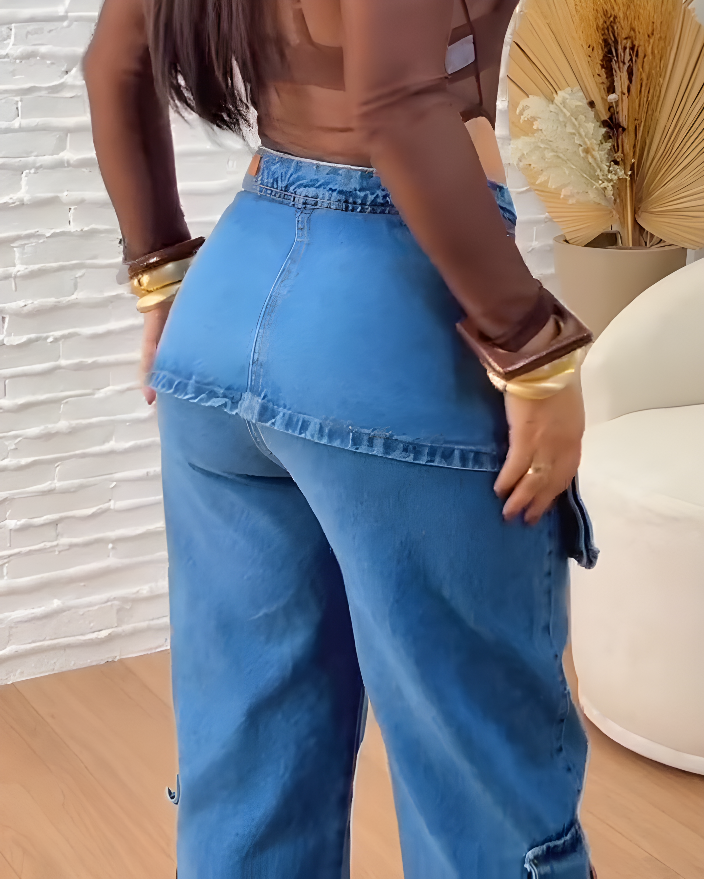Multi-Pocket High-Rise Cargo Style Wide-Leg Jeans
