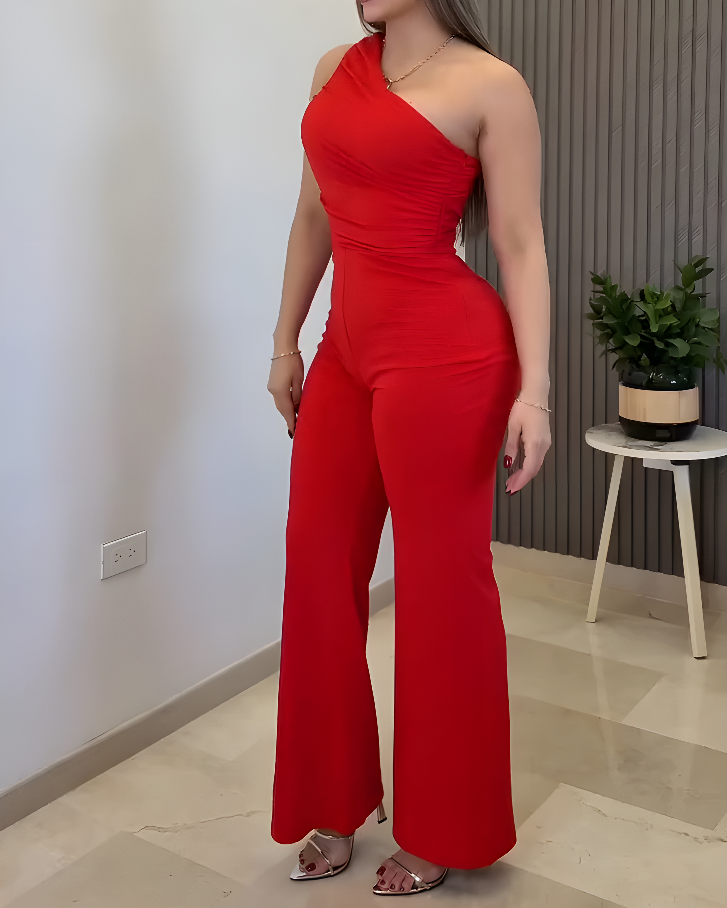 Fashionable Off-Shoulder Slim Wide-Leg Jumpsuit