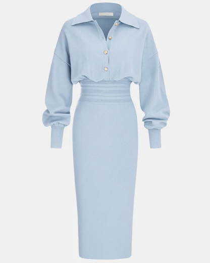 Cinched Waist Knit Shirt Dress